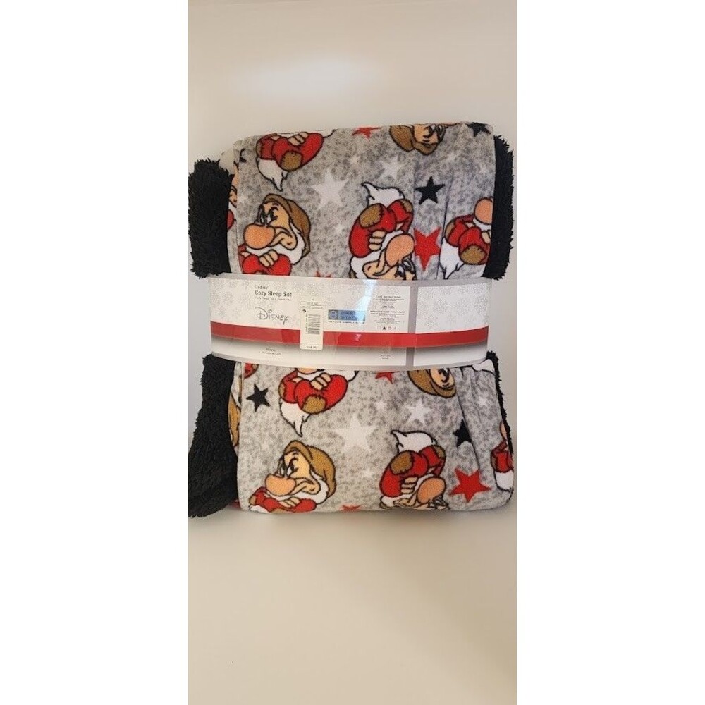 Disney Ladies Cozy Pajama Sleep 2pc Set Medium Grumpy Fleece Black Top Gray Pant - Picture 5 of 8